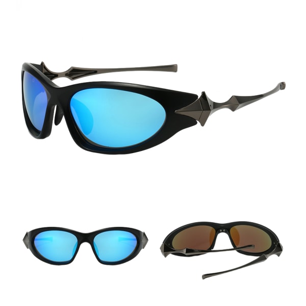 Punk Sports Cat Eye Solbriller Kvinner 2024 Luksus Solbriller med liten innfatning Herre rektangulære solbriller Briller conventional Blue frame gray film