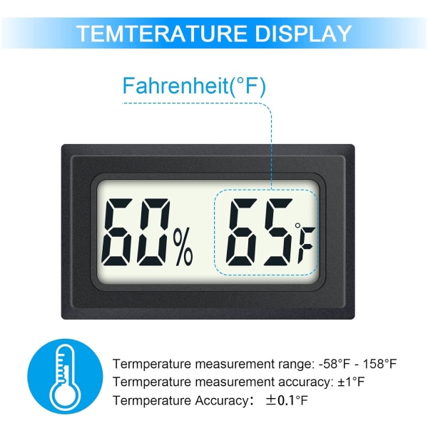 2-pack Mini digitaalinen lämpömittari kosteusmittari - sisälämpötilan kosteusmittari - Fahrenheit (℉) mittari kostuttimet, kasvihuone, puutarha