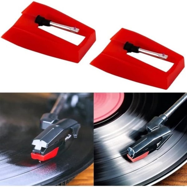 Skivbordsnålar Skivspelaresnålar Universal skivspelarenålar Skivspelaresspets Stylus utbyte Diamond skivspelare för vinylskivspelare Röd 2 PC