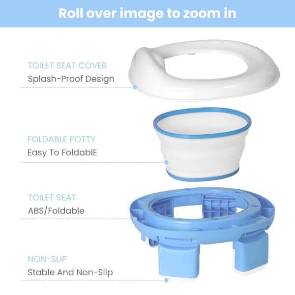 Hopfällbar bärbar potta för barn med 20 påsar ingår - Urinaler för barn Lätt att bära - Bekväm och säker toalettadapter Blue