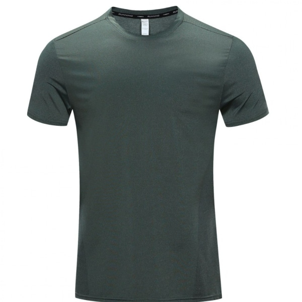 Nylon snabbtorkande T-shirt herr fitness löpning lös rund hals sommar is silke träningskläder botten sport kortärmad herr Army green XL