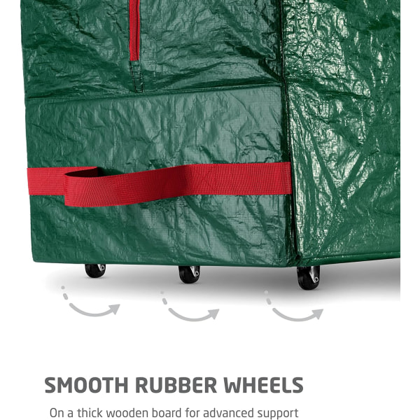 Juletræsopbevaringspose 9 Ft - Rullende juletræsopbevaringsboks - Plast, holdbare håndtag og hjul - Stor juletræspose - Grøn 7.5ft Red