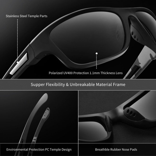 Polariserade sportsolglasögon för män: Skyddsglasögon för damer omlottglasögon för körning och fiske black
