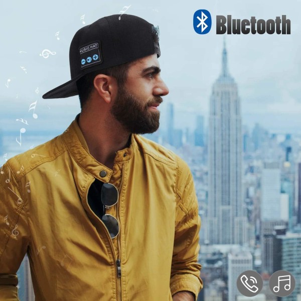 Hattu Bluetooth kaiuttimella Säädettävä langaton älykäs kaiutinpuhelimen cap ulkoilu- cap on syntymäpäivälahja miehille/naisille/pojille/tytöille Black