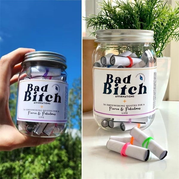 Bad Bitch Inspire Jar positiivisilla lainauksilla inspiroimaan, ystävänpäivälahjoja Daily Llama