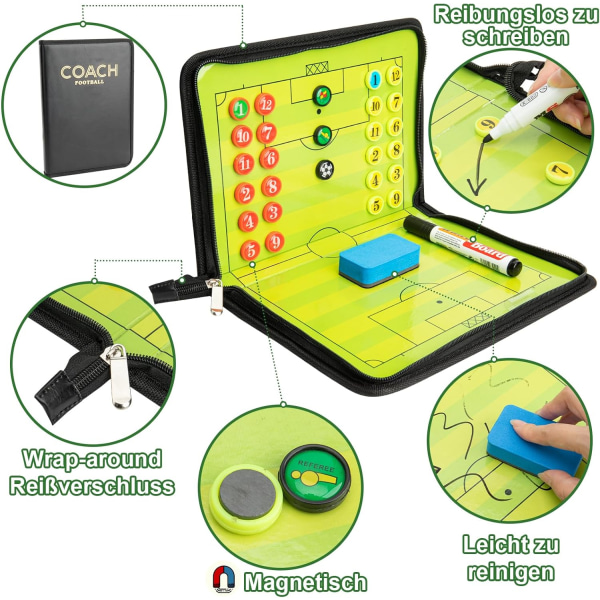 Lyft din fotbollsträning med vår hopfällbara taktiktavla - Magnetiska schackfigurer, domarvisslingar, stoppurstimer - Inkluderar svamp Basic version