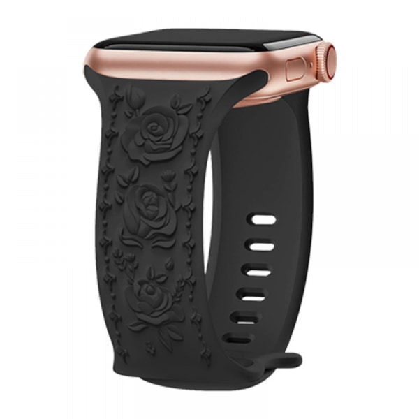 Blomsterpregede silikonbånd for Apple Watch - Graverte 3D-blomsteremmer for kvinner, kompatibel med iWatch-serien p2 38/40/41 mm