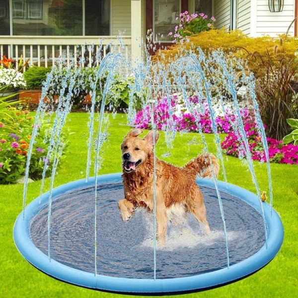 Pet Splash Pad & Splash Legemåtte, Udendørs oppustelig hundebassin, Baby Water Play, Oppustelig sprinkler 170cm