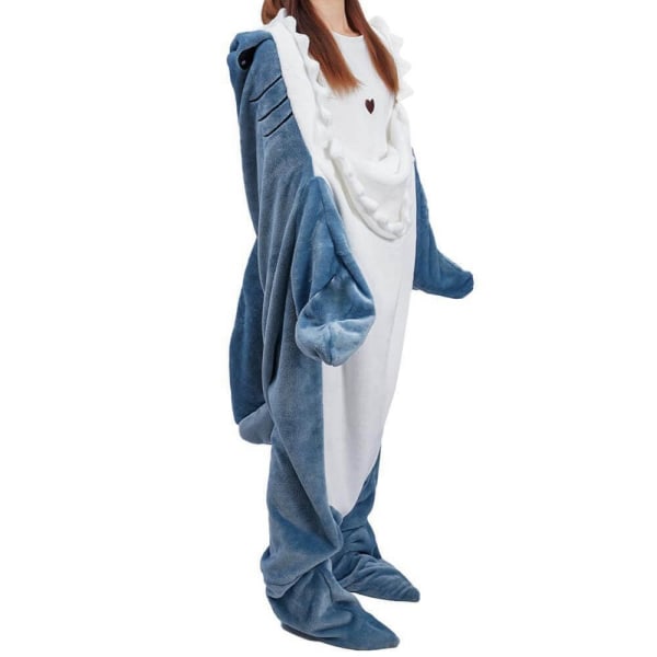 Shark Blanket Hooded Onesie för vuxna och barn, Bärbar Shark Filt, Shark Sovsäck, Mjuk och bekväm Shark Onesie Outfit Blue M(150cm)