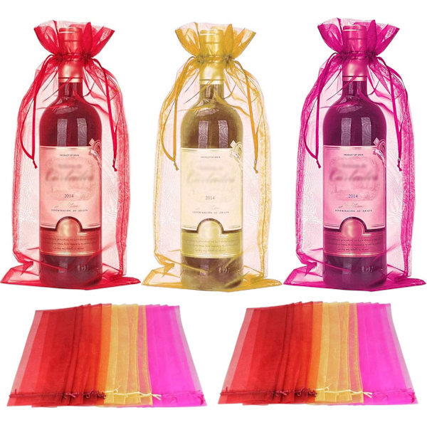 Sommarrea 30 st 750 ml rödvin Organza vinpåse - 14 x 37 CM Trefärgad (med