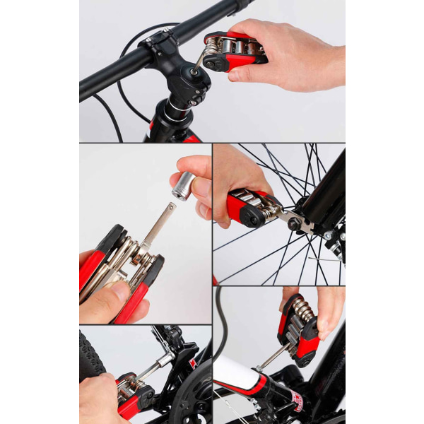 Bike Repair Tool Kit 16 i 1 Multi-Tool Bärbar hopfällbar Mountain Bike Tools Cykling Underhåll Cykel Däck Spak Skiftnyckel för Road Mountain Bike black