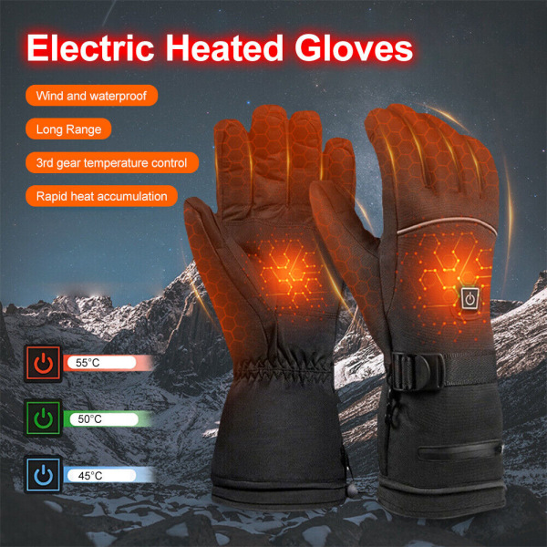 Uppvärmda handskar för män, kvinnor, vattentäta och vindtäta batteriuppvärmda handskar, varma motorcykelhandskar med pekskärm
