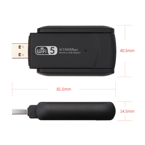 Trådlöst USB nätverkskort AC1300 - WiFi-adapter med antenner Svart one size