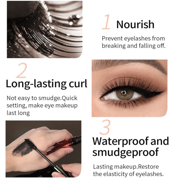 Vandtæt 2-i-1 Mascara for volumen og længde - Opnå False Lash Effect, 4D Silke Fiber, Langtidsholdbar, Vegansk Makeup