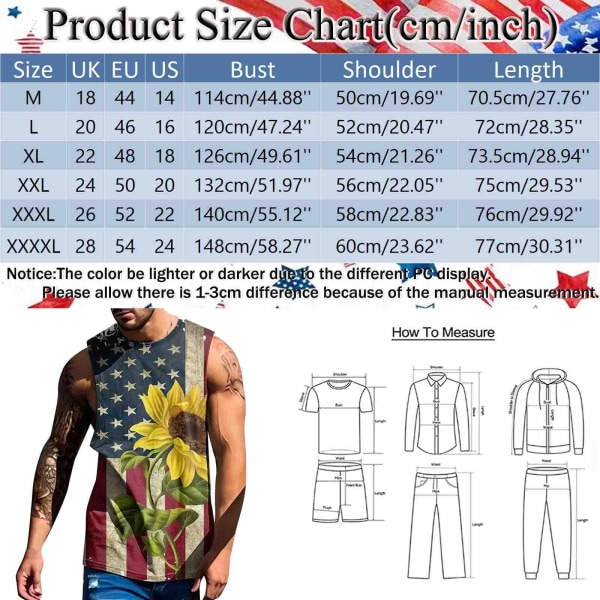 Herrskjortor 4:e juli Spring Tank Printed Blus Summer Casual Flag Herr Linne American Flag Tops XXL A