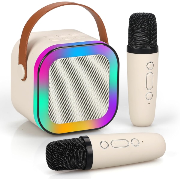 Karaokemaskine til børn og voksne, mini bærbar blue-tooth karaoke-højttaler med 2 trådløse mikrofoner og dynamiske lys, KTV hjemme, udendørs, rejser pink