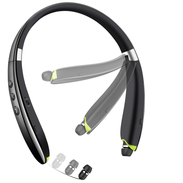 Bluetooth headset, uppgraderade Bluetooth hörlurar med nackband, brusreducerande stereohörlurar med mikrofon, hopfällbara trådlösa hörlurar för sportkontor black
