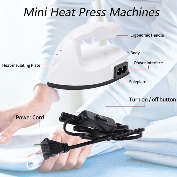 Mini Craft Iron Machine, Small Electric Heat Press Iron Portable Handy Travel for Heating Transfer Vinylprojekt,Kläder Skor Väskor Hattar European plug Red