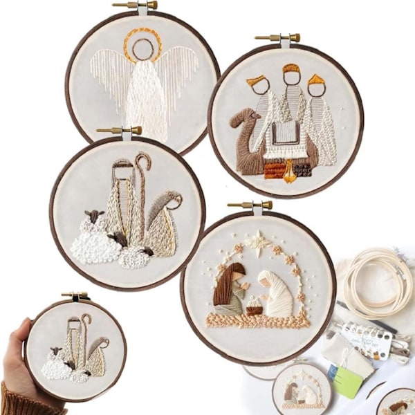 Nativity Scene Broderikit-Set, Julekryssstingsett, Broderikit for nybegynnere, Kristen Broderikit A