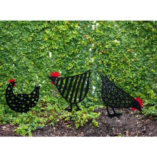 Gardener's Supply Company Chicken Friends Garden Stake Set | Lekfull trädgårdsdekor 17 tum höga dekorativa trädgårdsstakar i metall A