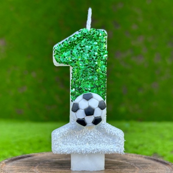 Fødselsdag nummer stearinlys, grøn fodbold fødselsdag stearinlys kage, glimmer stearinlys kage dekoration med pailletter jubilæumsfest forsyninger 1