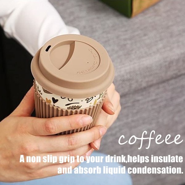 ZHEHENG 6 stk. silikone skridsikre skålærmer - varmebestandige kaffekrus-beskyttere, tilfældig farve, genanvendelig til glasflasker