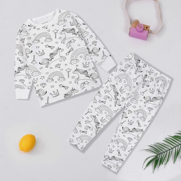 Uusia kuumia tarjouksia! Laadukas luova lasten DIY-graffitipyjama kotivaatesetti, maalaa omat pyjamavärisi pojille ja tytöille - Xin Yksisarvinen Unicorn 2-3Years