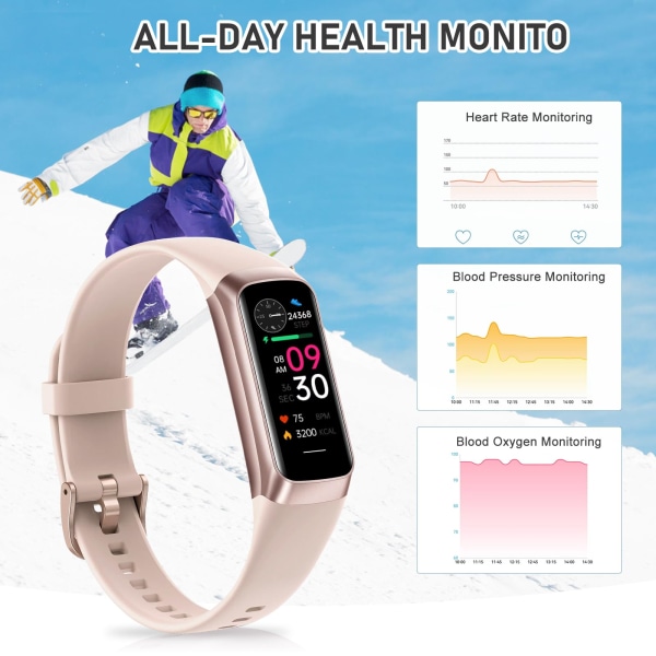 Fitness Tracker Smart Watch, Activity Tracker med 1,1" AMOLED Touch-farveskærm, Vandtæt Step Tracker til Android iPhones silver gray