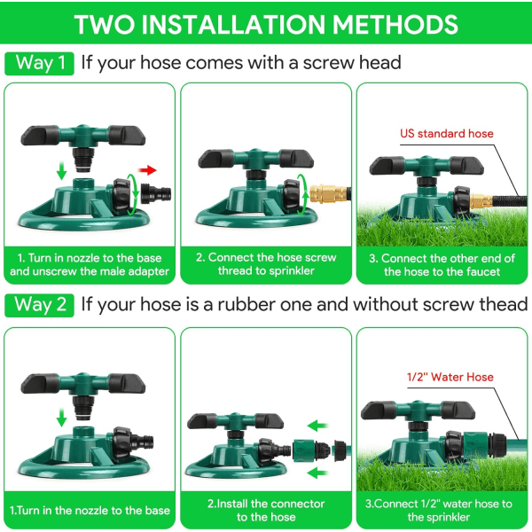 Hagesprinkler, justerbar 360 graders rotasjonssprinkler for plen, stort dekningsområde, flerbruks hagesprinklere green