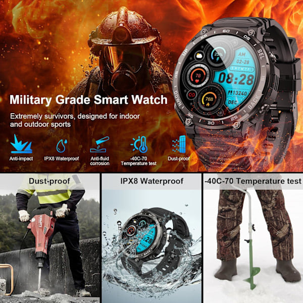 Heta nya erbjudanden! Högkvalitativ Smartwatch för män med samtalsfunktion - Vattentät Bluetooth, Liten