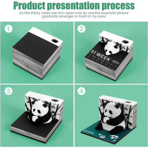 3D Skrivbordskalender Creative Panda Memo Pad-Away-kalender 3D Art Note Pad Diy 3D 2024 Veckokalender Carving Paper Art för Hemmakontoret Skrivbord Dekor Present