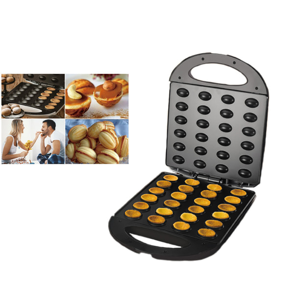 Automatisk elektrisk valnøddekagemaskine - mini nøddevaffelbrødmaskine - brødrister bageovn - perfekt til morgenmad, snacks, hjemmebageri European plug