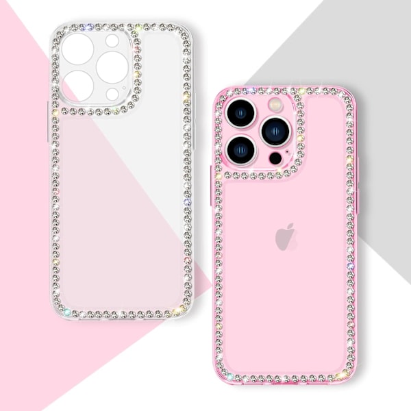 Sommarrea 1 st Kompatibel med iPhone 13 Pro Max Transparent Skal Sött för Kvinnor Tjejer Bling Diamant Glitter Strass Glittrande B