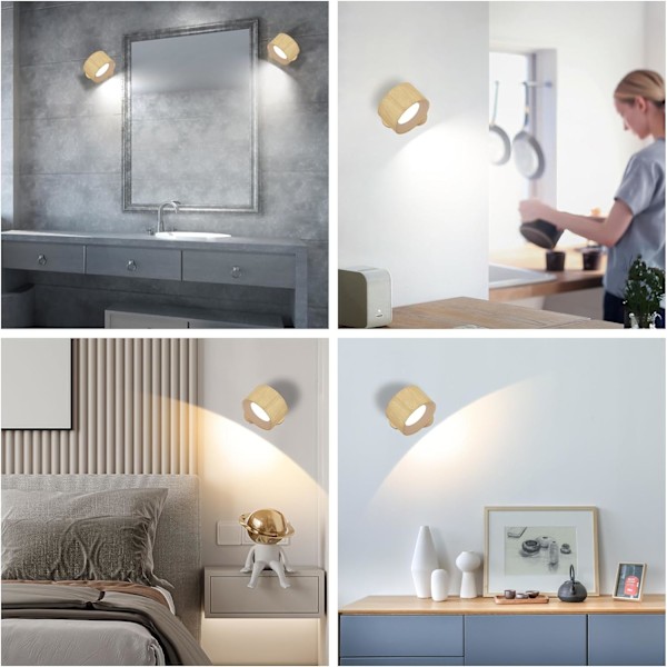 Sommer Hot Sale Batteridrevet Vegglampe, 360° Justerbar Belysning Innendørs Vegglampe, 3 Fargemoduser, 3 Lysstyrkenivåer Touch-k Woodgrain Remote Control