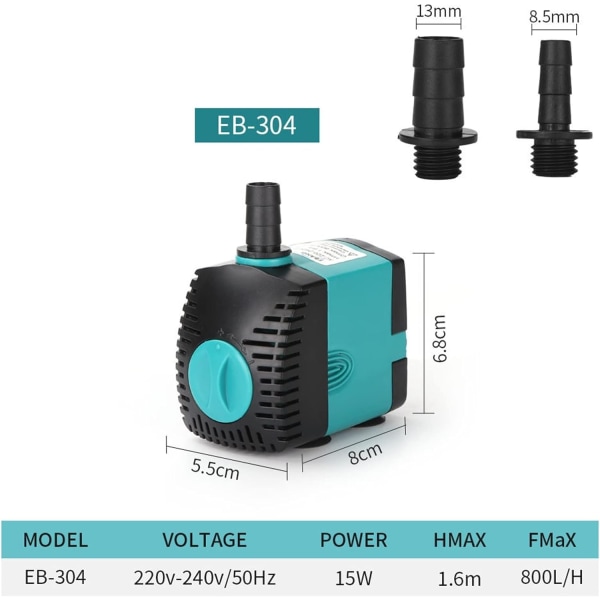 Stille nedsænket dampumpe - 220V-240V, 10W/15W akvarievandpumpe til springvand, filter, fiskedam. Sidesugning, ideel til tanke 10W