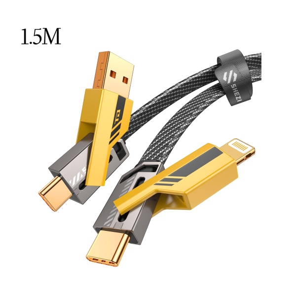 4-i-1 Lightning & USB C-kabel - 65W snabbladdning och dataöverföring. Platt flätad sladd för iPhone/iPad. Kompatibel med iPhone 15/ Pro/Plus/ Pro Max 1.5M