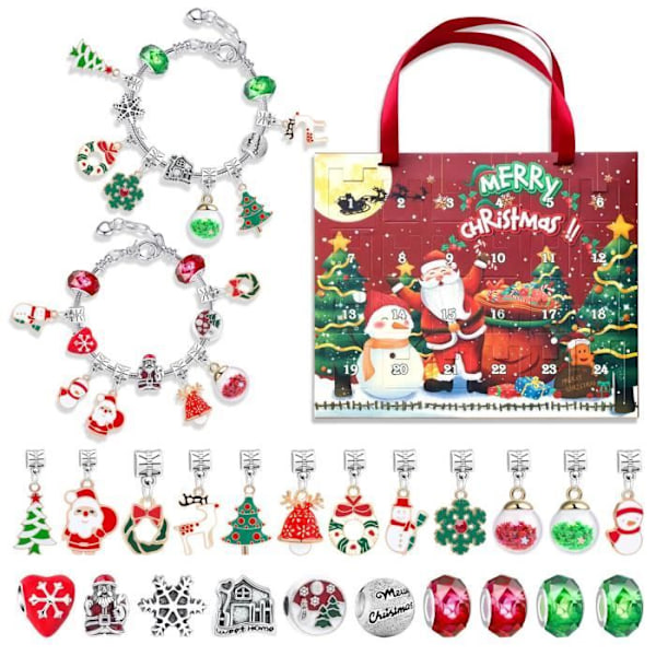 Sommarrea Adventskalender 2023 Barn Flicka DIY Julkalender Berlockarmband Set 22 Berlocker och 2 Armband Julklapp