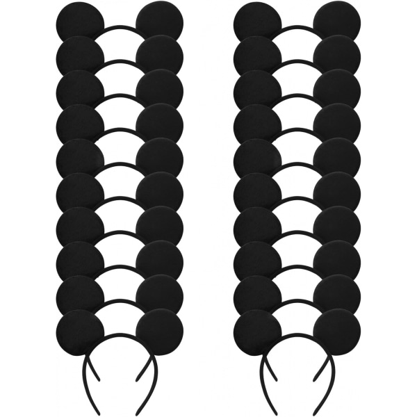 20 Pack Mouse Ears -pääpanta syntymäpäiväjuhlatarvikkeisiin ja hiiriaiheiseen puku-cosplay-koristeluun black