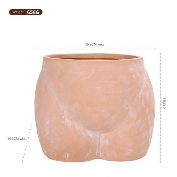 Terracotta lerpotte med dræning - Dekoration af potteplanter - Minimalistisk, nordisk, kropsform, røvpotte, kunstnerisk, moderne, fræk Crotch