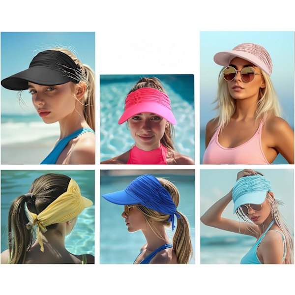 Dame Sol Visir Hat Bred Skygge Sommer UPF 50+ UV Beskyttelse Visir Hat Justerbar Strand Sport Visir Cap One Size White