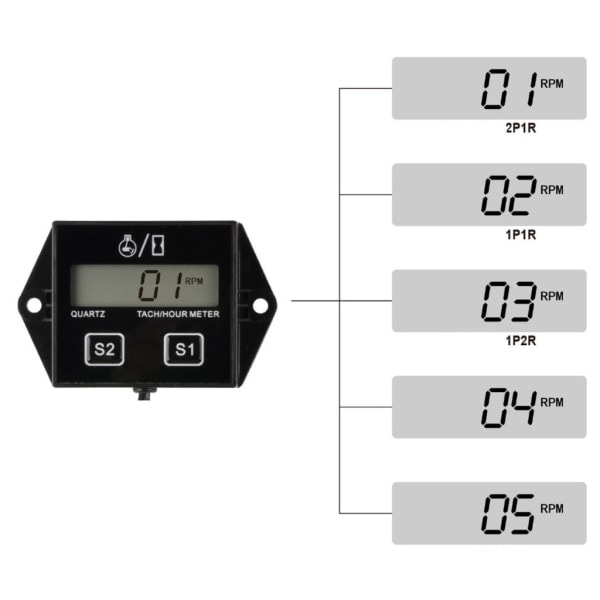 Sommarrea Motorcykel 2/4-taktsmotor Varvräknare Timräknare Mätare LCD-display Vattentät Bil Motor Båt Motorcykel Digital Varvräknare