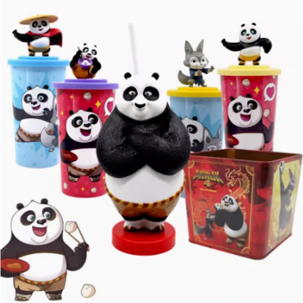 Kung Fu Panda 4 Po stil halmkopp vattenkopp tecknad docka kopp popcorn järnhink 4 Pcs 501-600ml