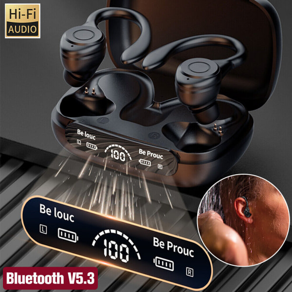 Bluetooth 5.3 hörlurar in-ear trådlösa TWS sporthörlurar med mikrofon öronkrok Type I