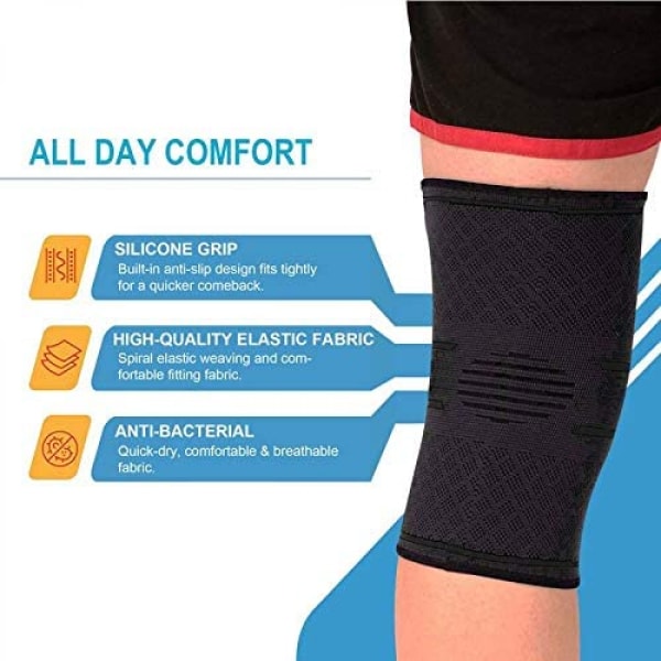 2x Knästöd Kompressionsärm Brace Patella Arthritis Pain Relief Gym L