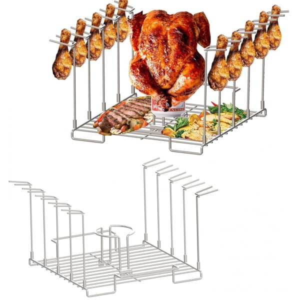 4 in 1 Can Chicken Rack for Grilling and Smoking, Stainless Steel Beer Chicken Rack with 10 Chicken Wings/Drumsticks Racks/BBQ Skewers