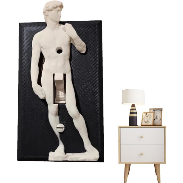 3D lysafbryderdæksel - David 3D indgraveret vægafbryderpladedæksel, sjovt David-statue-afbryderdæksel, væghuskunstkontaktdækseldekoration Braun 2PCS