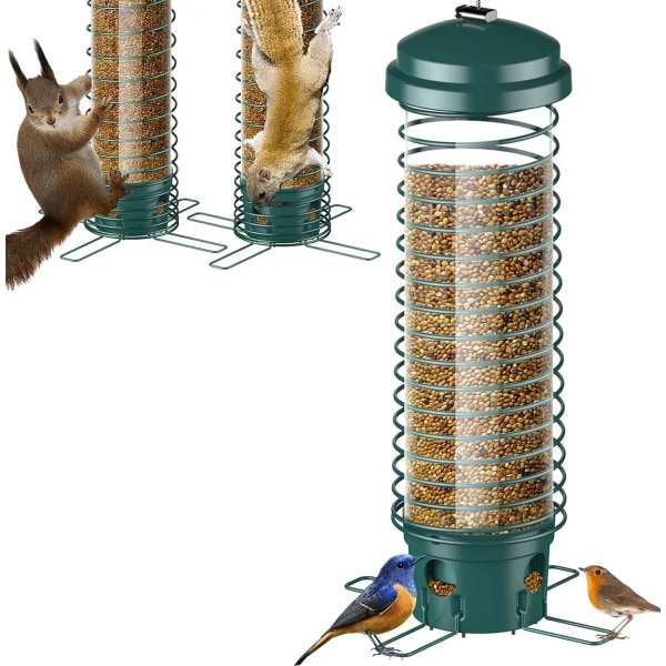 Ekornsikker utendørs fuglemater - Metall vill fuglefrømater for ulike fugler. 4 porter, tyggesikker, værbestandig
