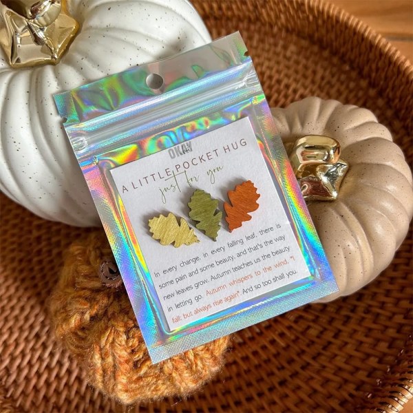 Autumn Leaves Pocket Klem Keepsake - Sjarmerende lykkegave til ham og henne, Fall Leaf Pocket Card yellow Leaf