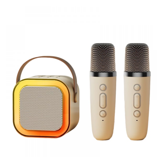Karaokemaskine til børn og voksne, mini bærbar blue-tooth karaoke-højttaler med 2 trådløse mikrofoner og dynamiske lys, KTV hjemme, udendørs, rejser yellow