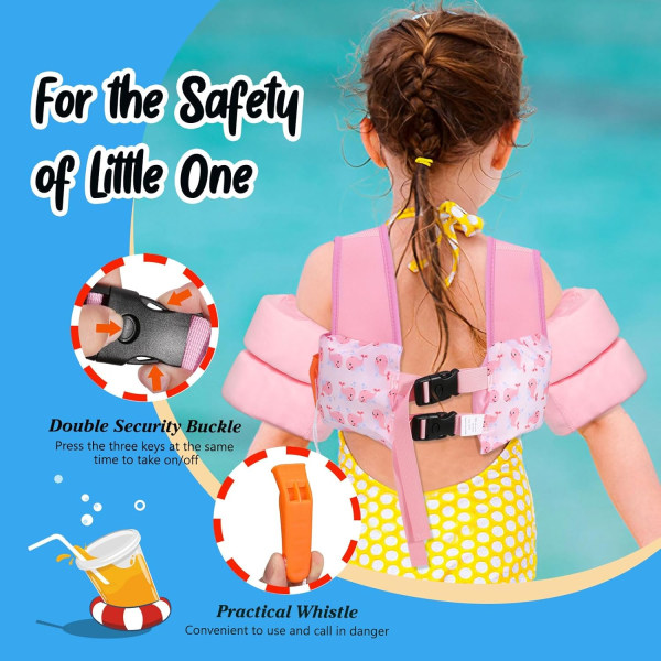 Svømmevest til børn med tegneseriedesign: Arm Floaties 13-70lbs - Poolflydere med skulderstropper til børn, der lærer at svømme pink whale for kids 30 to 70 lbs